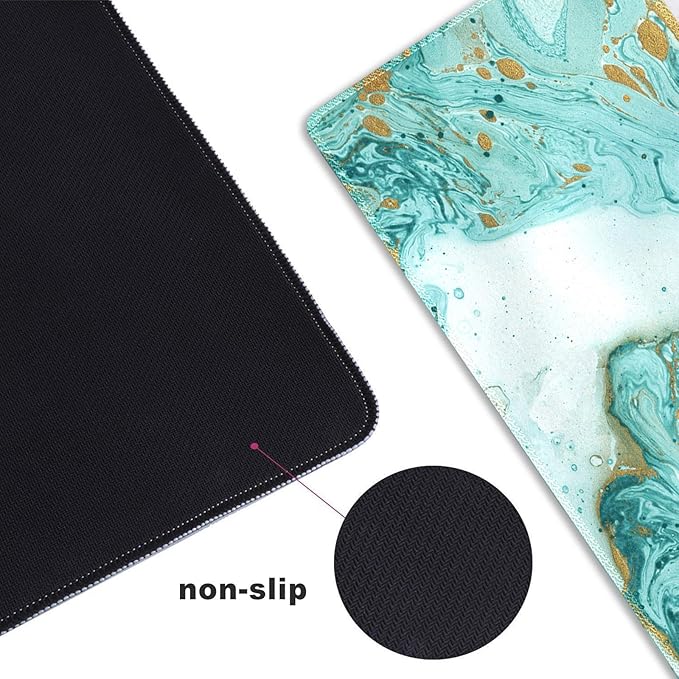 Extended Gaming Mouse Pad XXL ArtSo Large Keyboard Mat Long Mousepad Desk Decor Writing Pad Non Slip Rubber Base Stitched Edges for Work, Game, Office, Home, 35.1 x 15.7 in, Teal Turqoise Marble