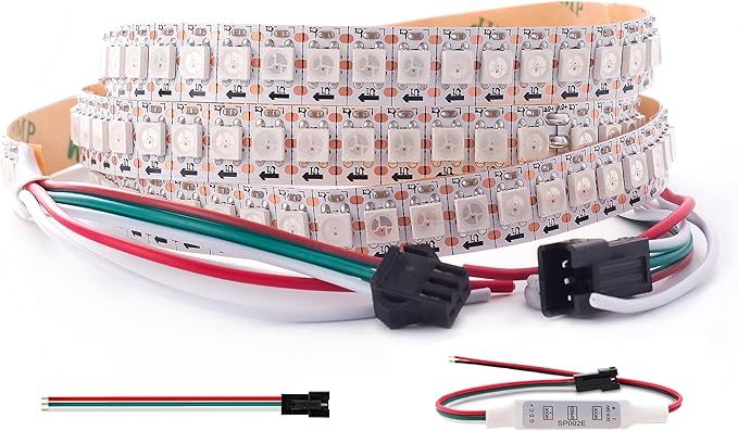 WS2812B RGB LED Strip, Individually Addressable LED Strip, Chasing Effects Dream Color 5050SMD 3.2FT 144 LED Pixel Strip Rope Light DC 5V (White PCB 3.2FT 144Pixels/m IP30)
