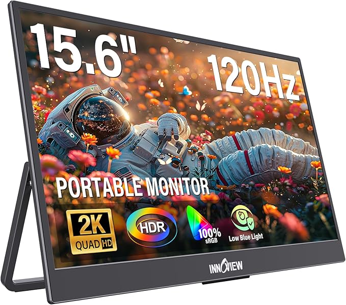InnoView 15.6" Portable Monitor 120Hz 2K QHD 2160x1440 | 100% sRGB HDR | Second Monitor with 2 USB-C & HDMI Ports |Travel Monitor for Laptop MacBook/Switch/PS5/Xbox(Adapter Not Included)