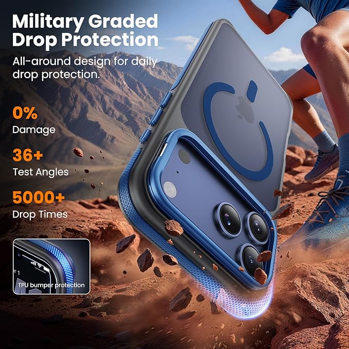 2 in 1 for iPhone 17 Pro Max Case,[1 Screen Protector],7X Military-Grade Drop Protection,Fits MagSafe,Tough, Rugged & Durable for Heavy Duty iPhone 17 Pro Max Case,Blue