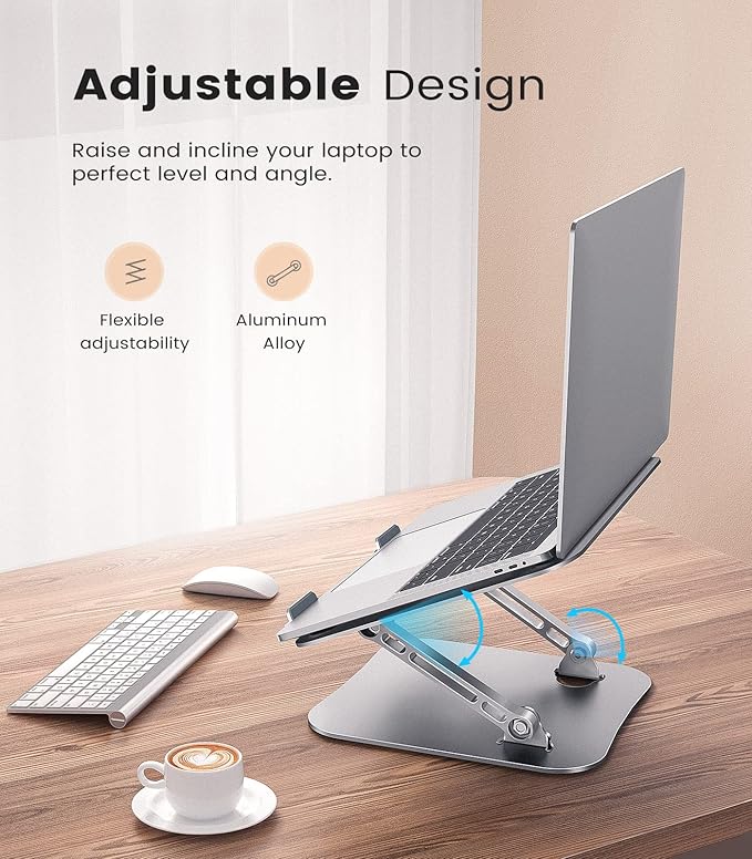 JOIOT Laptop Stand, Adjustable Laptop Stand for Desk, Aluminum Computer Stand Portable Laptop Riser, Foldable Laptop Holder for Mac HP ASUS Acer Surface ThinkPad Dell