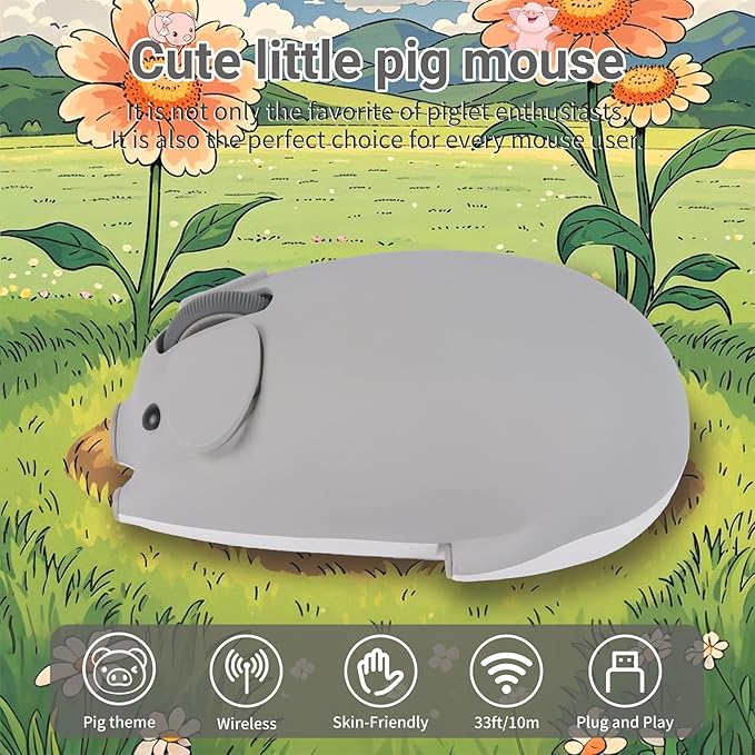 elec Space Cute Pig Design Wireless Mouse Dual Mode Bluetooth & USB Mouse, Silent Operation, Ergonomic, Perfect for Laptops & PCs, Ideal Gift for Animal Lovers and Family(Gray)