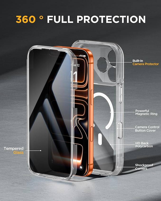 Miracase Magnetic for iPhone 17 Pro Max Case with Privacy Screen Protector [Compatible with MagSafe],Full Camera Protection and Full Body Shockproof Bumper 17 Pro Max Phone Cover 6.9", Clear