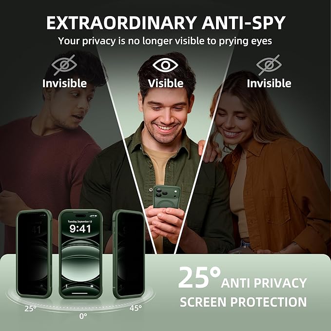 BERFY for iPhone 17 Pro Max Case, Compatible with MagSafe, Built-in Privacy Screen Protector, Camera Protection, Shockproof Full Body Phone Case 6.9", Translucent Deep Green