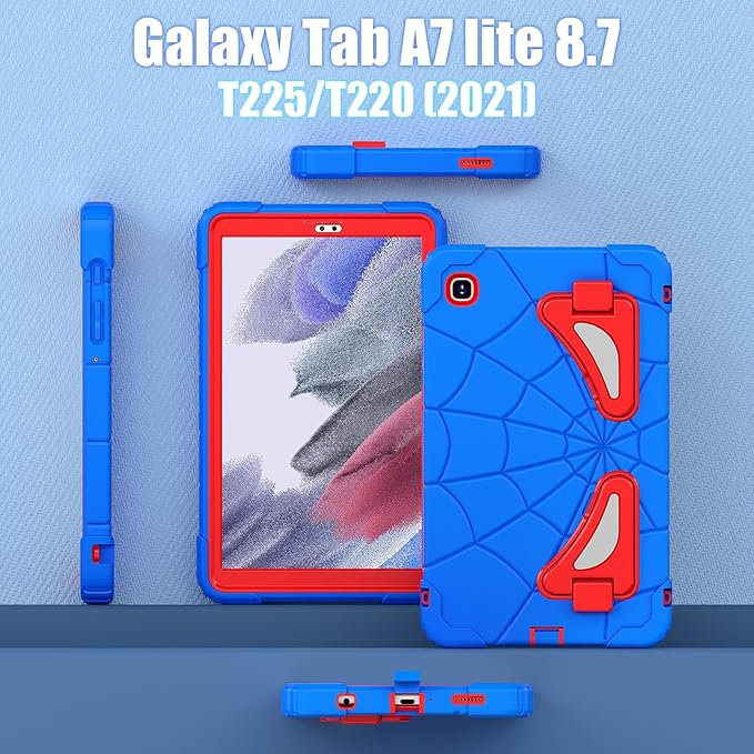 AKABEILA Compatible with Samsung Galaxy Tab A7 Lite 8.7 inch T225/T220(2021) Tablet Case，Lightweight Shockproof Rugged Protective Cover with Kickstand for Kids Children Boys Babies Blue Red