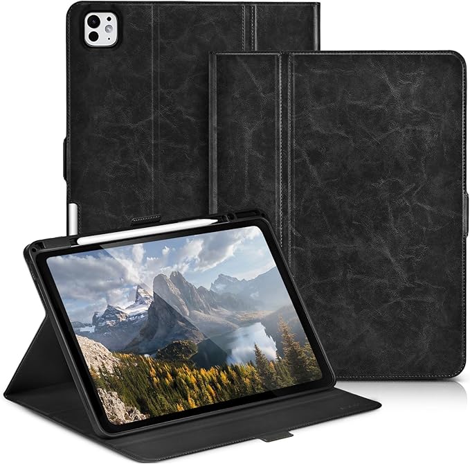 Slim Case for iPad Pro 13 Inch M5/M4 (2025/2024) A3360/A3361/A2925/A2926 with Pencil Holder,Lightweight Cover,Magnetic Closure,Multi Angle Stand,Typing Angle,Auto Sleep/Wake,Black