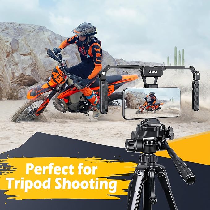 Zeadio Aluminum Smartphone Stabilizer Grip, Foldable Cellphone Video Rig, Filmmaking Vlogging Case, Phone Stabilizer Tripod Mount for All iPhone and Android Smartphones