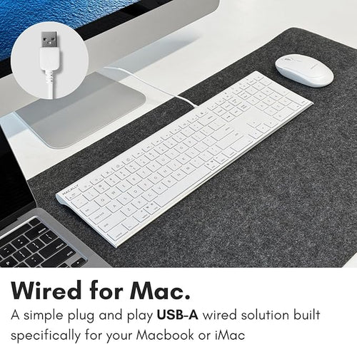Macally Slim USB Wired Keyboard for Mac and Windows - Simple and Sophisticated - USB Apple Keyboard with Numeric Keypad for Mac Mini / Pro, Macbook, iMac with 110 Scissor Switch Keys and 20 Shortcuts