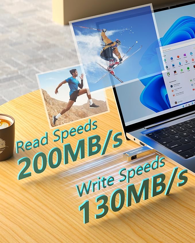 128GB USB 3.0 Flash Drive, Speederlash Dual USB A & Type-C Thumb Drive, 200MB/s Read Speed Jump Drive, Swivel Metal Housing 2-in-1 Memory Stick for Android Phones, Tablets, Laptops, and PCs