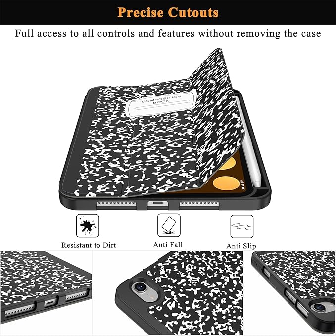 Soke Case for iPad mini 7(A17 Pro) 2024/iPad Mini 6 2021 8.3 inch with Pencil Holder-[Pencil Charging + Auto Wake/Sleep], Soft TPU Back Cover for iPad mini 7th/6th Generation(Book Black)