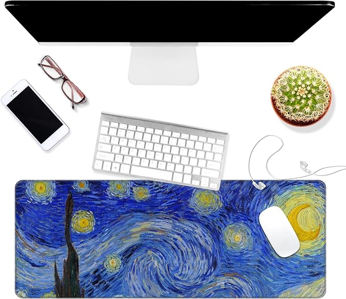 Thin Extended Gaming Mouse Pad （31.5 * 11.8 * 0.08 inch） with Stitched Edges Large Mousepad Long XXL Keyboard and Mouse pad Desk Mat for Gaming Office & Home - The Starry Night