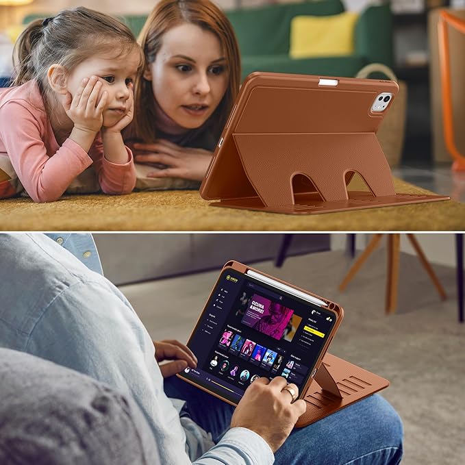 VIKESI Case for iPad Pro 11 inch (M5/M4) 2025/2024,Multiple Angles Magnetic Stand Cover,Shockproof Back,Pencil Holder,and Auto Sleep/Wake,Brown