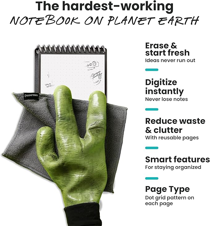Rocketbook Mini Reusable Smart Notepad, Pocket Size On-The-Go Notebook, 3.5x5.5, Black (Pack of 1)