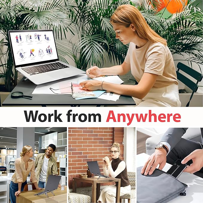 Travel Depot Portable Laptop Stand, Foldable Laptop Stand for Desk and Travel, Ergonomic 6-Level Angle Adjustable Computer Riser, Compact ABS Holder Compatible with All Lap Tops and iPad (10-15.6")