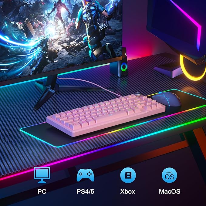 MageGee Mini 60% Gaming Keyboard, RGB Backlit Ultra-Compact Keyboard, TS68 Ergonomic Waterproof Mechanical Feeling Office Computer Keyboards for PC, MAC, PS4, Xbox ONE Gamer