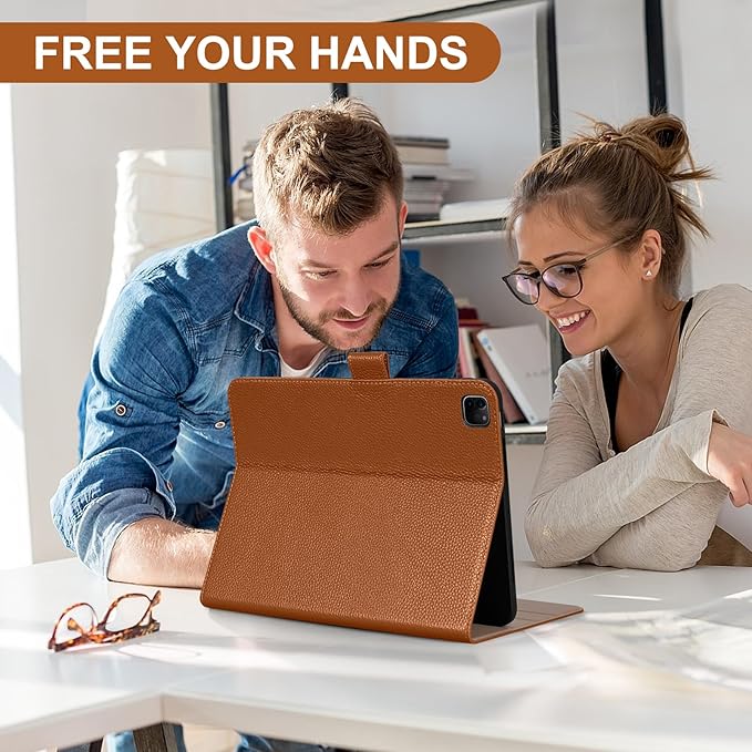 Genuine Leather Case for iPad Pro 13 inch (M5/M4) 2025/2024 with Pencil Holder | Slim Protective Cover with Adjustable Stand,Magnetic Closure,Auto Wake/Sleep, Premium Leather | Brown