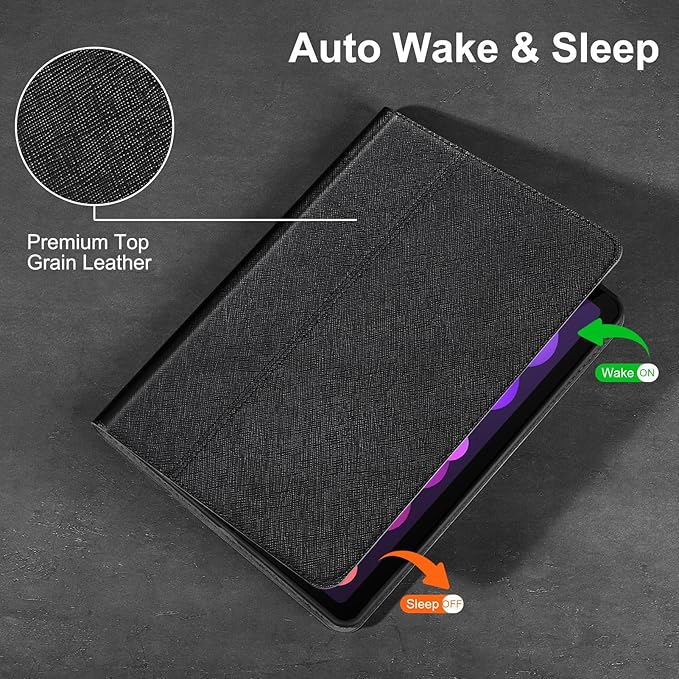 Gexmil Leather Case for iPad mini 7 (A17 Pro) 2024 / iPad mini 6 Generation 2021 8.3 Inch,Premium Cowhide Cover with Adjustable Stand, Auto Wake/Sleep,Palm-Print Black