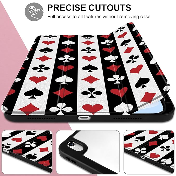 Case for iPad Air 11 inch M4 2026 M3 2025 M2 2024,iPad Air 5th (2022) / 4th (2020) 10.9 Inch Clear Back Shell Lightweight TPU Trifold Stand Auto Wake Sleep Cute Cover, Suit of Playing Card