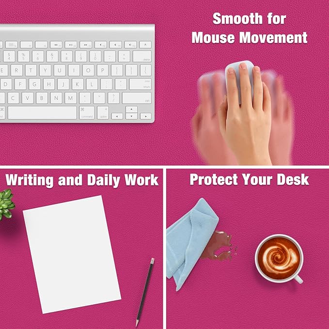 Hsurbtra Desk Pad, 23.6" x 13.8" PU Leather Desk Mat, M Extended Mouse Pad, Waterproof Desktop Blotter Protector, Non-Slip Ultra Thin Small Laptop Keyboard Writing Mat for Office Home, Bright Rose