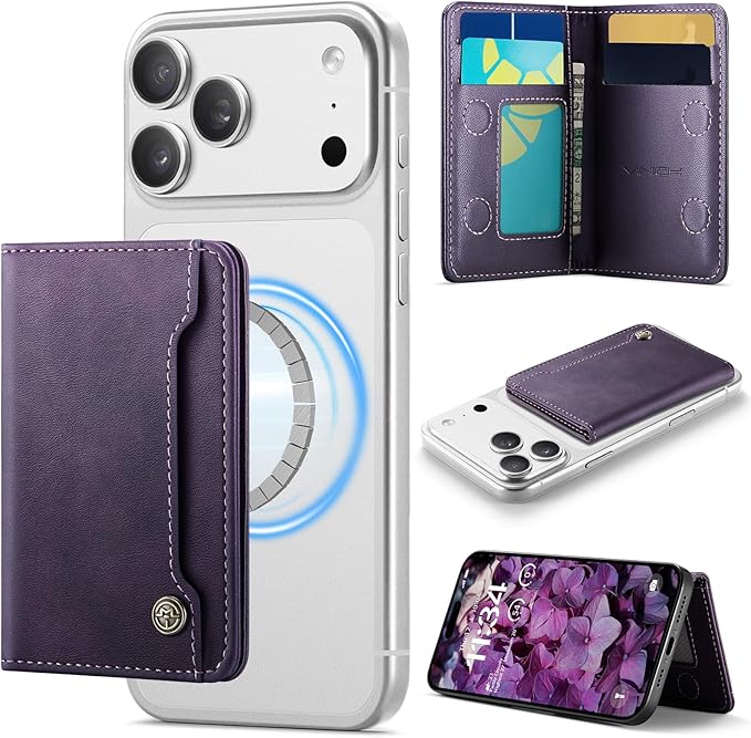 Vinich for MagSafe Wallet Magnetic RFID Blocking Card Holder Compatible with MagSafe Phones and Cases, Strong Magnet Minimalist Phone Wallet for iPhone 17/16/15/14/13/12/ Pro/Max/Plus, Vintage Purple