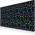 Big Mouse Pad Black Purple The Desk Pad Computer Mouse Pads Keyboard Pads Deskmat Waterproof Non-Slip Rubber Base 35.4" X 15.7" for Game Office, Cartoon Cat with Neon Lines Design