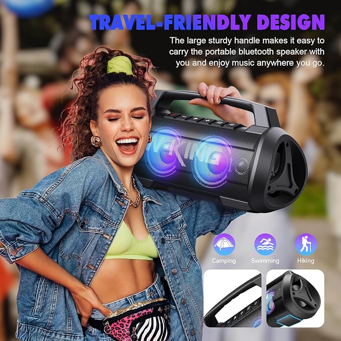 W-KING Portable Speakers Bluetooth Wireless, 120W Max Loudest Bluetooth Speaker, IPX6 Waterproof Outdoor Speaker with 70W Deep Bass/2*Subwoofer/DSP/EQ/42H/LED/MAC-in/TF/2 Pairing, Large Party Boombox