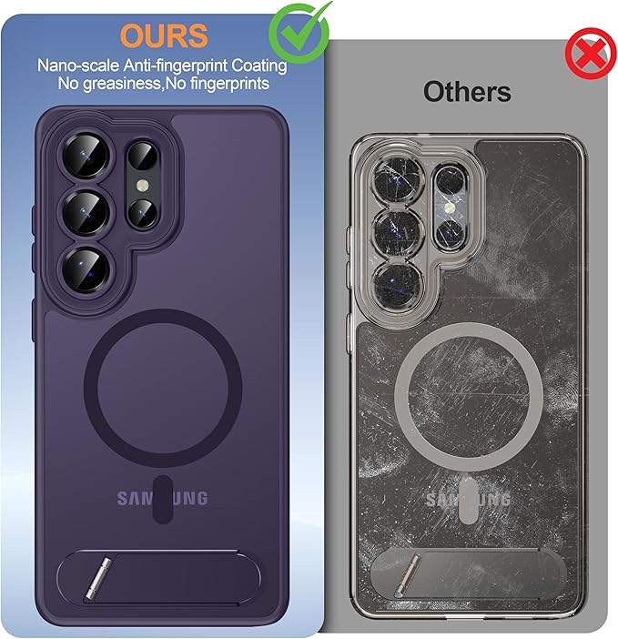 Magnetic for Samsung Galaxy S26 Case, [Compatible with MagSafe][Full Camera Protection][Built-in Invisible Kickstand] Translucent Matte Phone Case for S26 6.3" - Purple