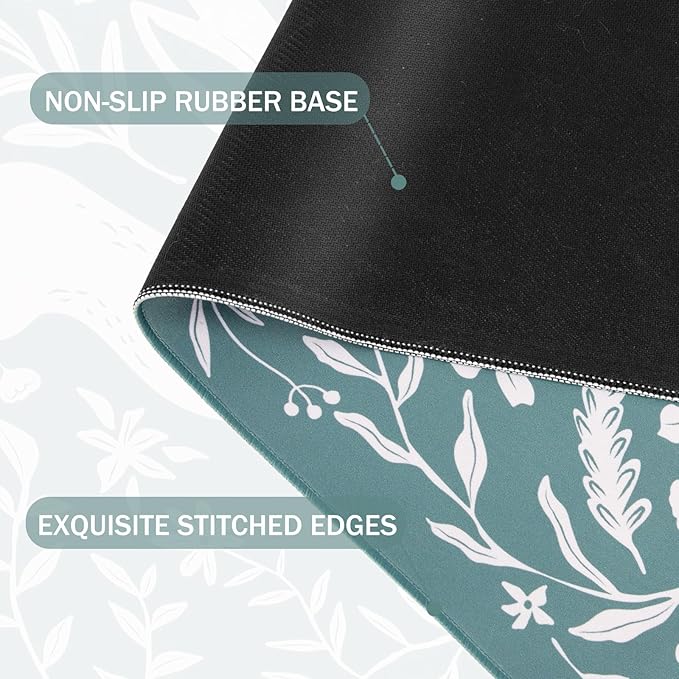 L-SPOUTTO Green Floral Desk Mat for Keyboard and Mouse,Boho XXL Gaming Mouse Pad,Large 35.4x15.7in Non-Slip Rubber Base Keyboard Pad Waterproof Desktop Mat for Laptop Computer Work Home Office-Rabbits