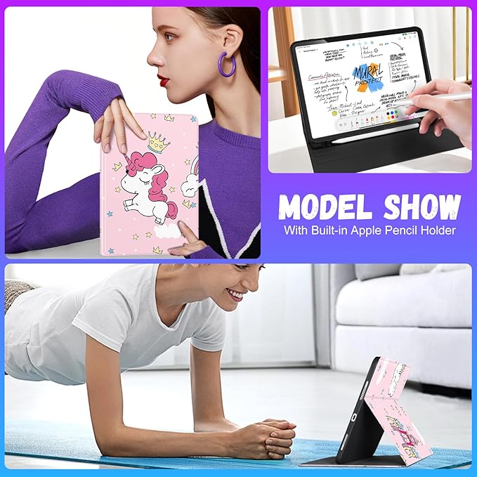 Uppuppy for iPad Air 13 Inch M2/M3, Pro 12.9 Case - Cute Women Girls Girly Aesthetic Cartoon Pencil Holder Folio Cover for Apple Air 13" 2024/2025, Pro 6th/5th/4th/3rd Generation Case