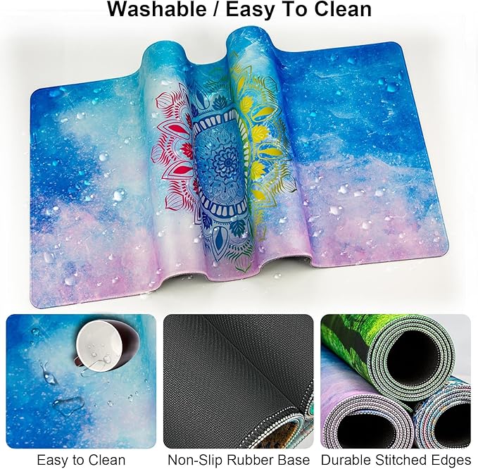 Keyboard Wrist Rest + Mouse Pad with Wrist Support + Desk Mat + Coaster 4 in 1 Set, XXL Large Gaming Mousepad Cute Ergonomic Mouse Pads for Desk Computer Laptop Office Decor-Star Mandala