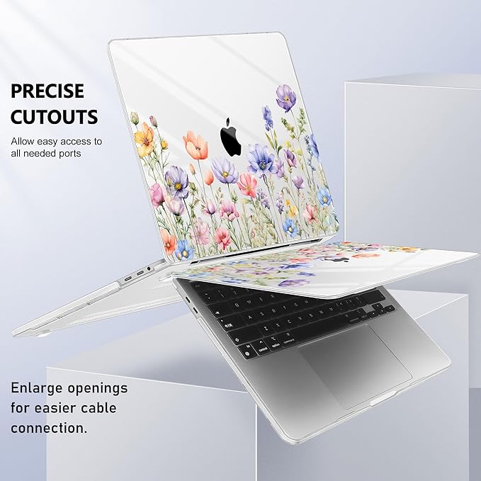 May Chen for MacBook Pro 16 inch A2141 2020 2019 Release, Screen Protector & Keyboard Cover Plastic Soft-Touch Case for MacBook Pro 16-inch with Touch Bar & Touch ID - Watercolor Wild Flowers
