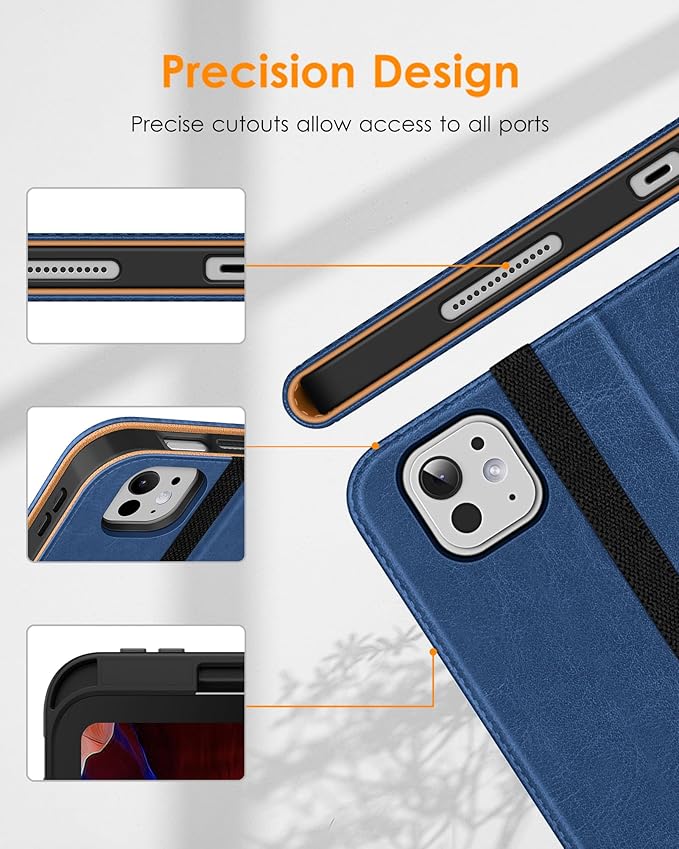 DTTO for iPad Pro 11 inch Case (M5/M4) 2025/2024, Premium Leather Business Folio Stand Cover with Pencil Holder - Auto Wake/Sleep and Multiple Viewing Angles, Abyss Blue