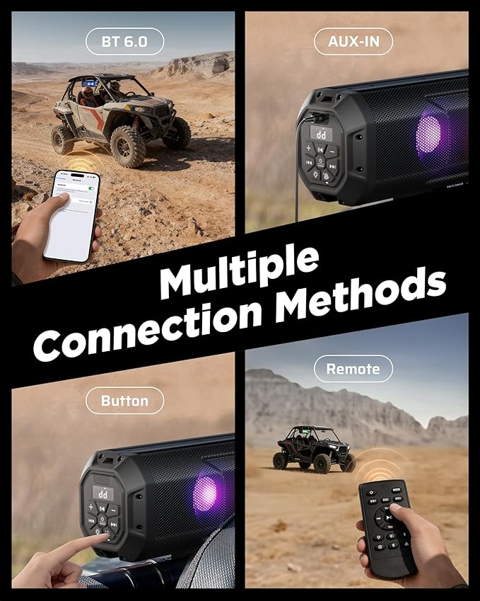 Ehaho 17-Inch UTV Sound Bar, 4-Speaker Bluetooth Golf Cart Speakers [RGB & Strobe Light] IP66 Waterproof ATV Speaker System, SXS SoundBar Compatible with Polaris RZR, CFmoto, Can-Am