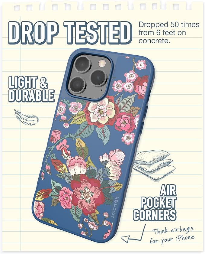 Smartish® iPhone 14 Pro Max Slim Case - Gripmunk Compatible with MagSafe [Lightweight + Protective] Thin Grip Cover with Microfiber Lining - Flirty Flowers