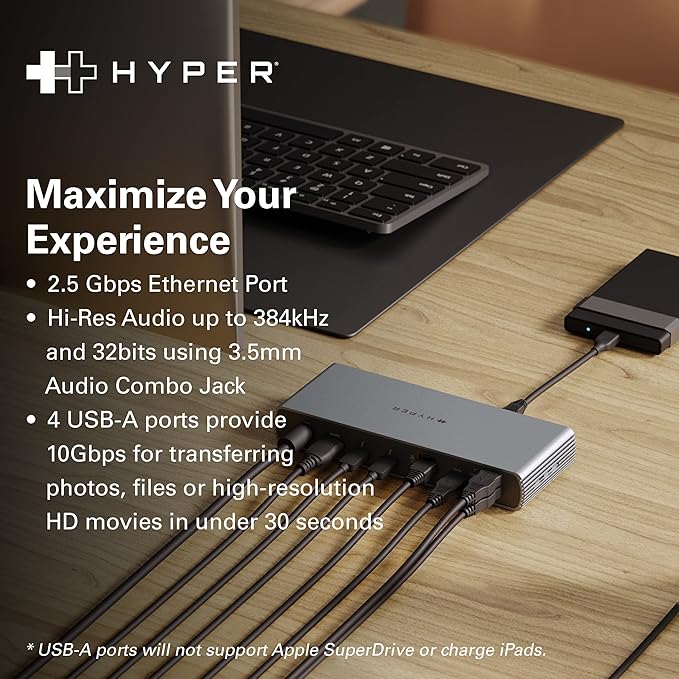 HyperDrive USB-C & Thunderbolt 4 Dock - Dual 6K60Hz Display Support Docking Station, 96W PD Charge, 2.5 Gigabit Ethernet, 10Gbps USB-A File Transfer, 11 Ports