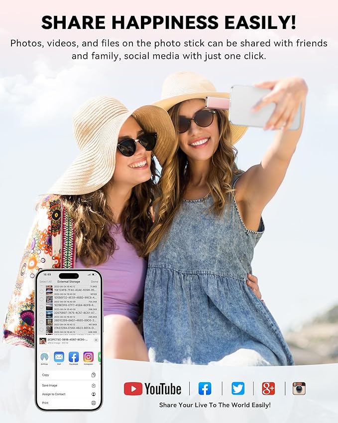MFi Certified 256GB Flash Drive for iPhone iPad, Photo Stick for External Memory Storage, Easily Back Up and Save Photos Videos, USB Memory Stick Thumb Drive for iPhone/iPad/Android/PC(Rose Pink)