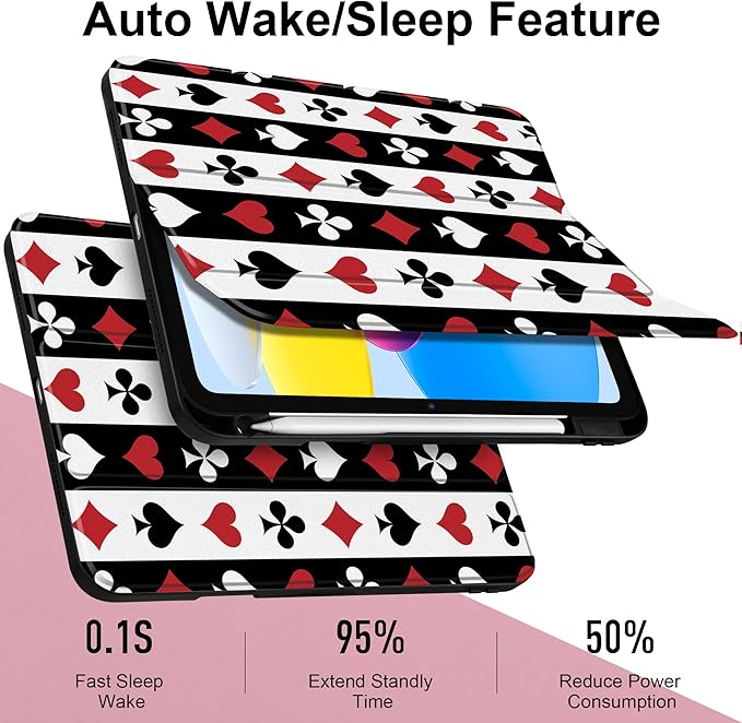 Case for iPad Air 11 inch M4 2026 M3 2025 M2 2024,iPad Air 5th (2022) / 4th (2020) 10.9 Inch Clear Back Shell Lightweight TPU Trifold Stand Auto Wake Sleep Cute Cover, Suit of Playing Card