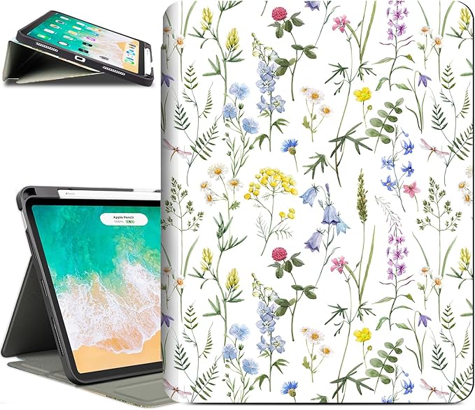 Vimorco for iPad Air 11 Inch Case, for iPad Air 5th/4th Generation Cases 10.9-inch, Fit iPad Pro 11 Inch Case 4th/3rd/2nd/1st Generation, Pencil Holder/4 Viewing Stands/Typing Stand/Slim, Flowers Art