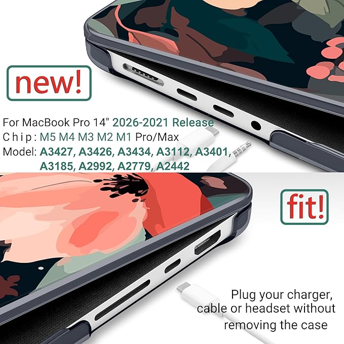 DONGKE Case for MacBook Pro 14 Inch (2026-2021 Release, M5 M4 M3 M2 M1 Pro/Max Chip), Plastic Slim Hard Shell Protective Cover with Keyboard Cover & Screen Protector, Painted Florals
