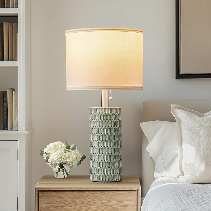 Reaketon Table Lamps for Living Room Set of 2, Ceramic Table Lamps for Bedroom, 20" Modern Lamps for Night Stands, Green