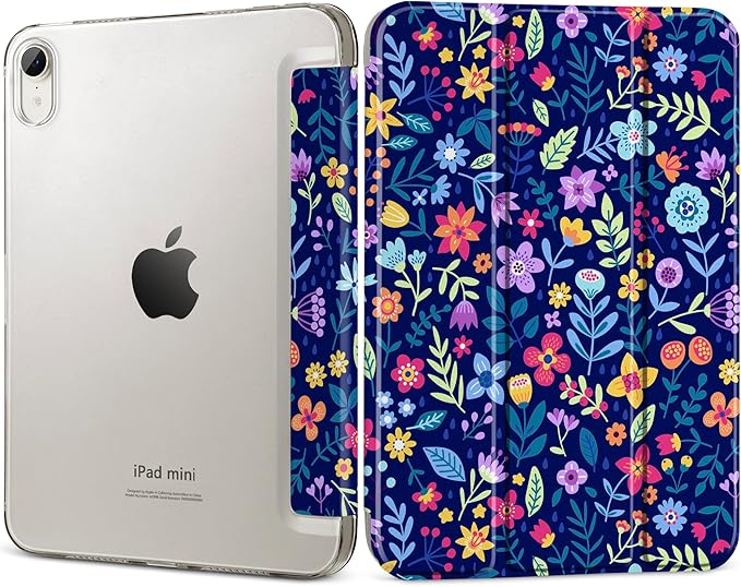 DONGKE for iPad mini 7 (A17 Pro) 2024 & iPad mini 6 2021 8.3 Inch, Slim Foldable Stand Hard PC Translucent Back Shell Smart Cover for iPad mini 7th/6th Generation [Auto Wake/Sleep] - Cute Floral