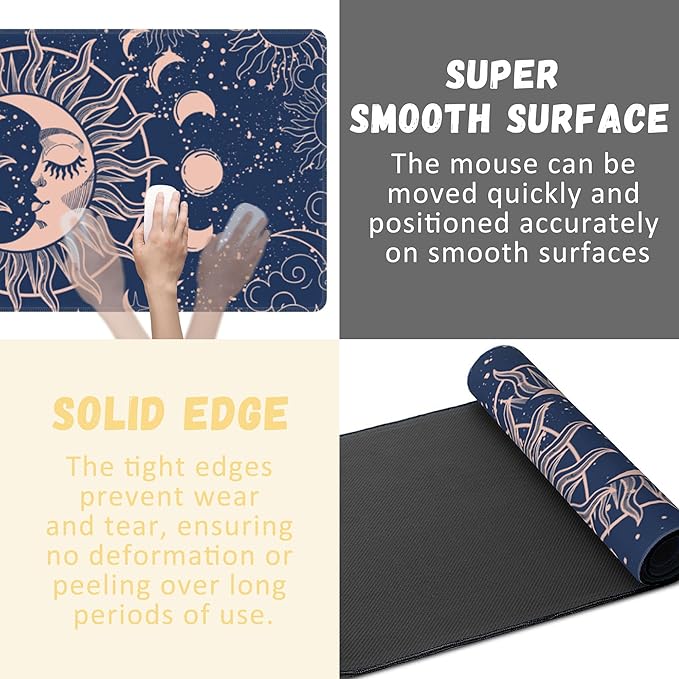 Large Mouse Pad Magic Moon and Sun Extended Gaming Mouse Pad Non-Slip Desk Mat with Stitched Edge Laptop Computer Keyboard Mousepad for Office Home 35.4" x 15.7"