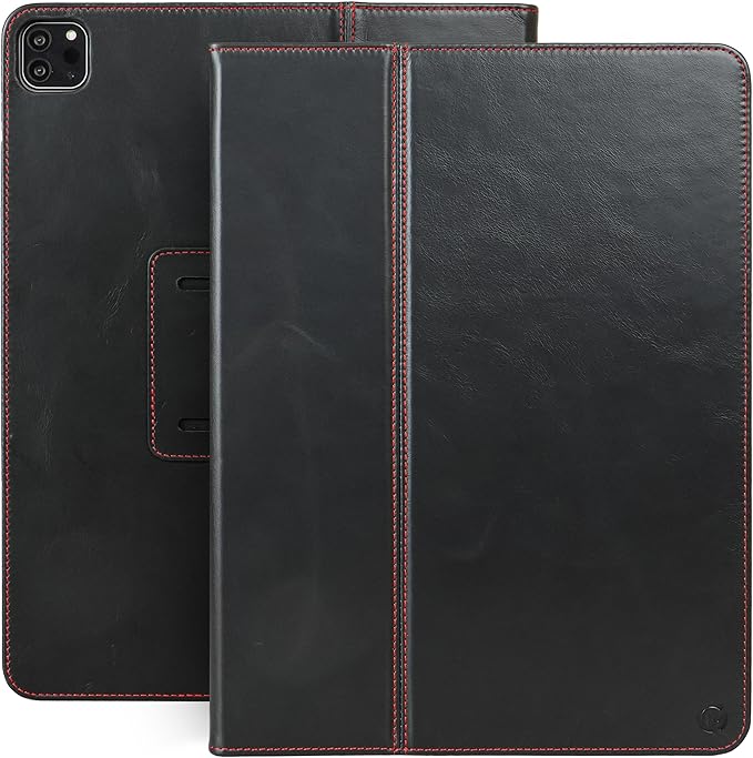 Casemade Real Leather Case Compatible with iPad Air 13-inch M4 (2026), M3 (2025), M2 (2024) / Pro 12.9-inch (4th/5th/6th/Gen)- Full-Grain Leather Cover, Auto Sleep/Wake, Dual Stand Position (Black)