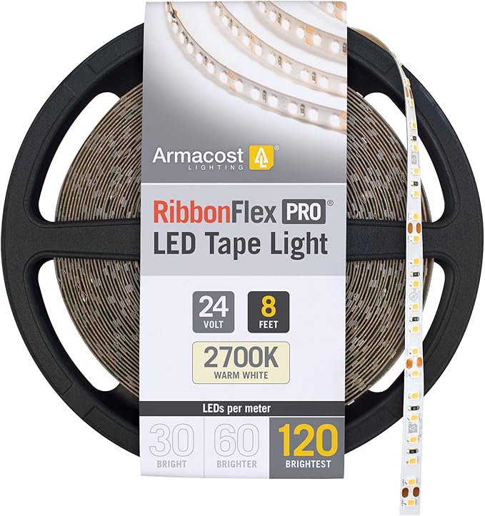 Armacost Lighting RibbonFlex Pro 24V White LED Strip Lights 120 LED/m, 2700K, 8.2 ft 136210