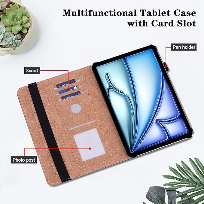 Compatible with iPad Air 11 Inch Case 8th/7th/6th Generation (M4/M3/M2) 2026/2025/2024, for iPad Air 5th/4th Generation Case 10.9 Inch 2022/2020 with Pencil Holder & Card Slots - Black Tiger