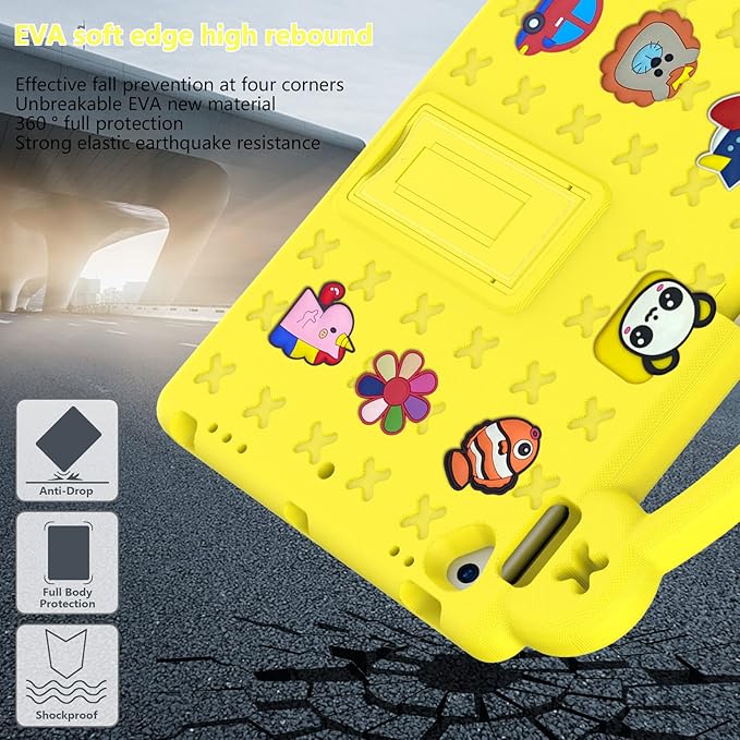 Dteck for iPad 9th/8th/7th Generation 10.2" Kids Case,Cartoon Panda Shockproof Rugged Lightweight Convertible Handles Stand Kid Friendly Case with Pencil Holder for iPad 10.2 2021/2020/2019,Yellow