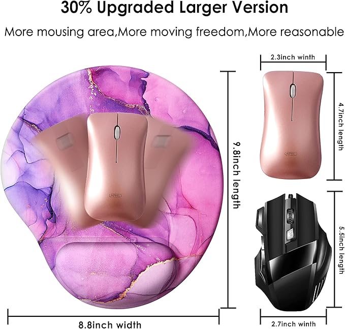 Ergonomic Mouse Pad with Wrist Support,Cute Mouse Pads with Wrist Rest,Comfortable Mouse Pad for Home Office Gaming Working Computers Laptop,Pain Relief with Non-Slip PU Base (Purple Marble)