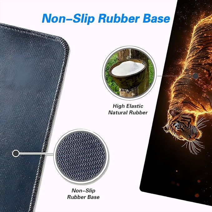 Tiger Mouse Pad Large Fire Running Animal Wildlife Mousepad XL Large Gaming Mouse Pad Laptop Keyboard Mat Desk Pad Great for Work-from-Home or Office Use 31.5x11.8 Inch