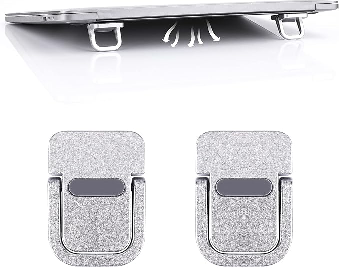 Abeillo 2PCS Portable Keyboard Riser, Self-Adhesive Mini Laptop Stand Invisible Computer Keyboard Stand for Desk, Laptop Feet Compatible with Pro/Air, Lenovo, Surface (Silver)