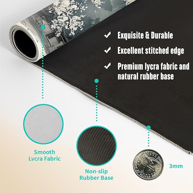 Extended Gaming Mouse Pad, Large Mouse Mat 3 mm Nature Rubber Base Mousepad with Stitched Edges, Non-Slip Desk Mat for Office Home Great Gift 31.5x11.8 Inch (Japanese Ink 4)